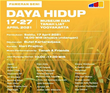 Pameran Seni Bertajuk Daya Hidup, Digelar Di Museum dan Tanah Liat -MDTL Jalan Kersan RT 05 Tirtonirmolo-Kasihan, Bantul, Yogyakarta, pada 17-27 April 2021