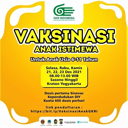 GKR Indonesia Gelar Vaksinasi Anak Istimewa Di Sasonohinggil Kraton Yogyakarta, 21-23 Desember 2021