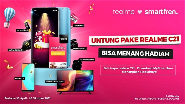 Smartfren Di Realme C21 Banyak Hadiahnya, Mulai Bonus Kuota 384 GB Hingga Smart TV