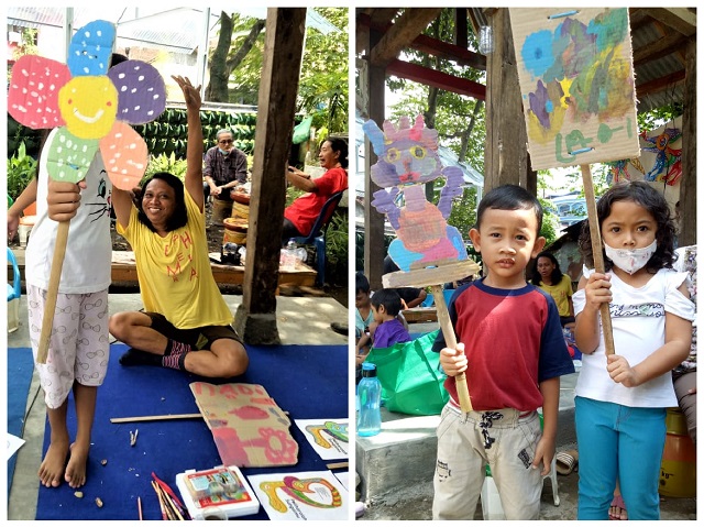 Anak-Anak Ledok Code Yogyakarta Antusias Ikut Membuat dan Mewarnai Wayang Kardus